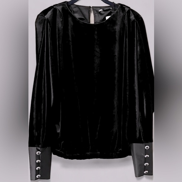 Zara Tops - Zara, black velvet blouse, long sleeve.  size:S
